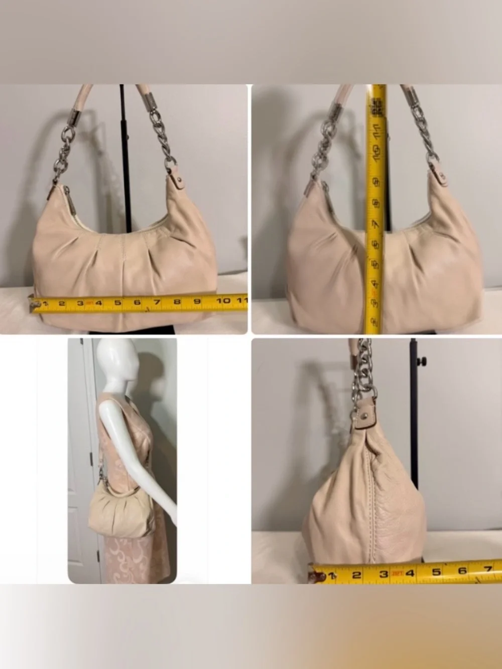MICHAEL Michael Kors Cream Leather Hobo Crossbody Bag Pleated Convertible